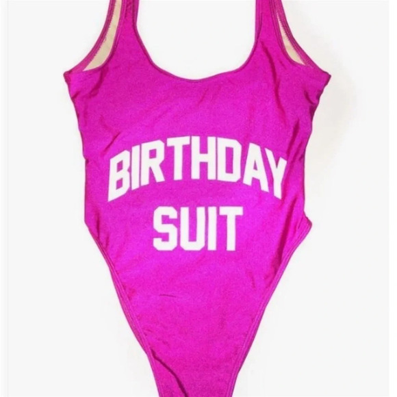 Private Parts Medium/Large Hot Pink Birthday Suit One Piece High Cut Cheeky USA - Picture 3 of 4